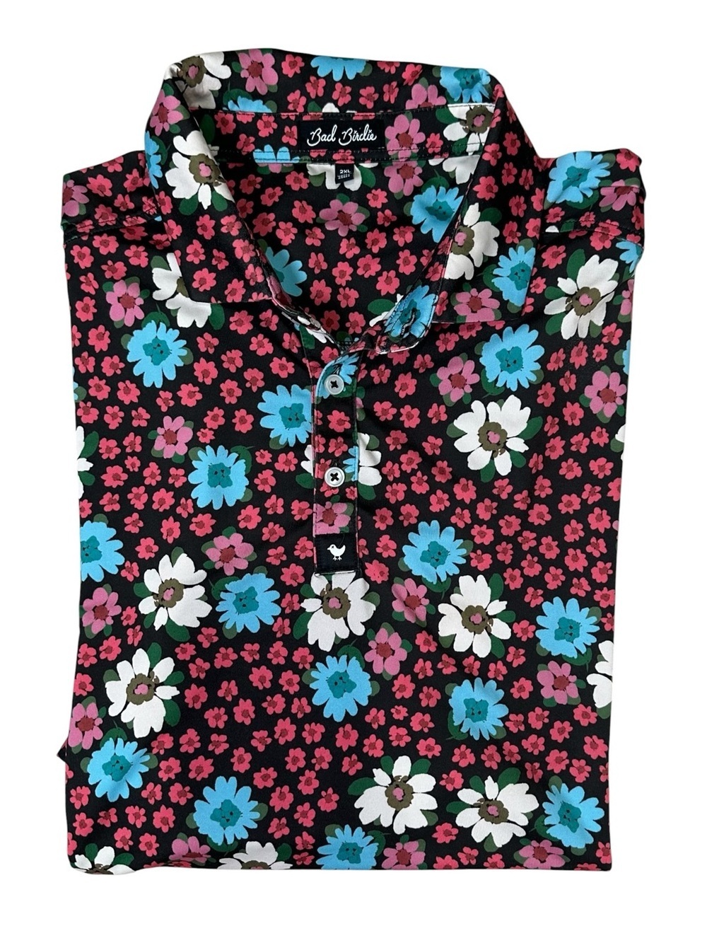 Bad Birdie Men’s 2XL Black Austin Flowers Polo Shirt